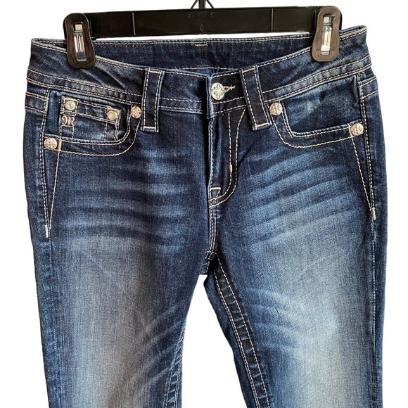 New Women's Jeans Sz 26 skinny cut Denim Embellished Pockets no size tag Miss Me - Picture 3 of 13